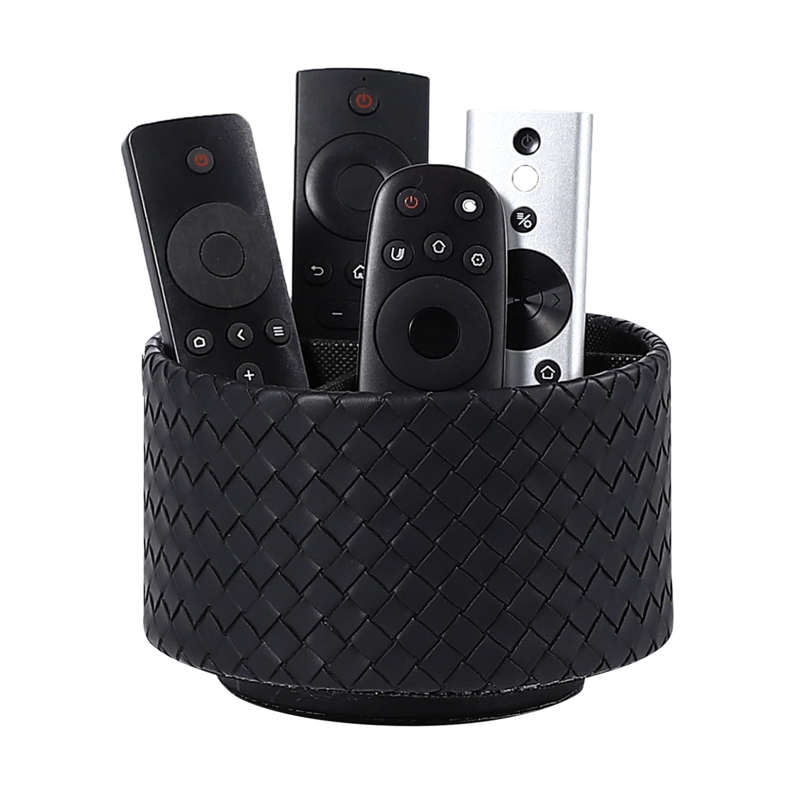 Portalápices giratorio, de piel sintética, rotación de 360 grados, soporte para control remoto para mesa con 4 compartimentos, bonito organizador de escritorio, negro PH116