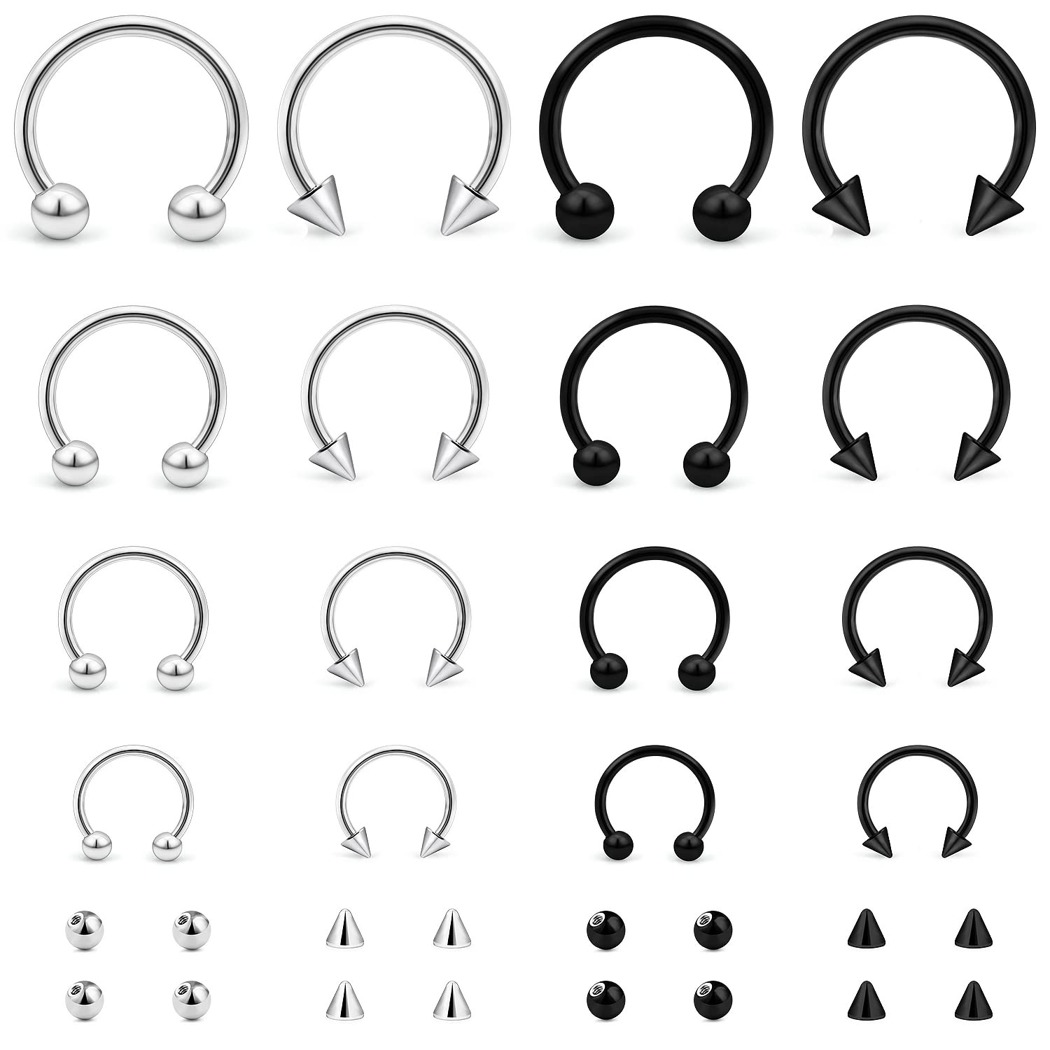 LcolyoliLcolyoli 20G 16G 14G Variety of Sizes Horseshoe Rings Surgical Steel Nose Septum Rings Hoop Eyebrow Smiley Lip Rings Tragus Earring Daith Helix Piercing Jewelry for Women Men 6-12mm