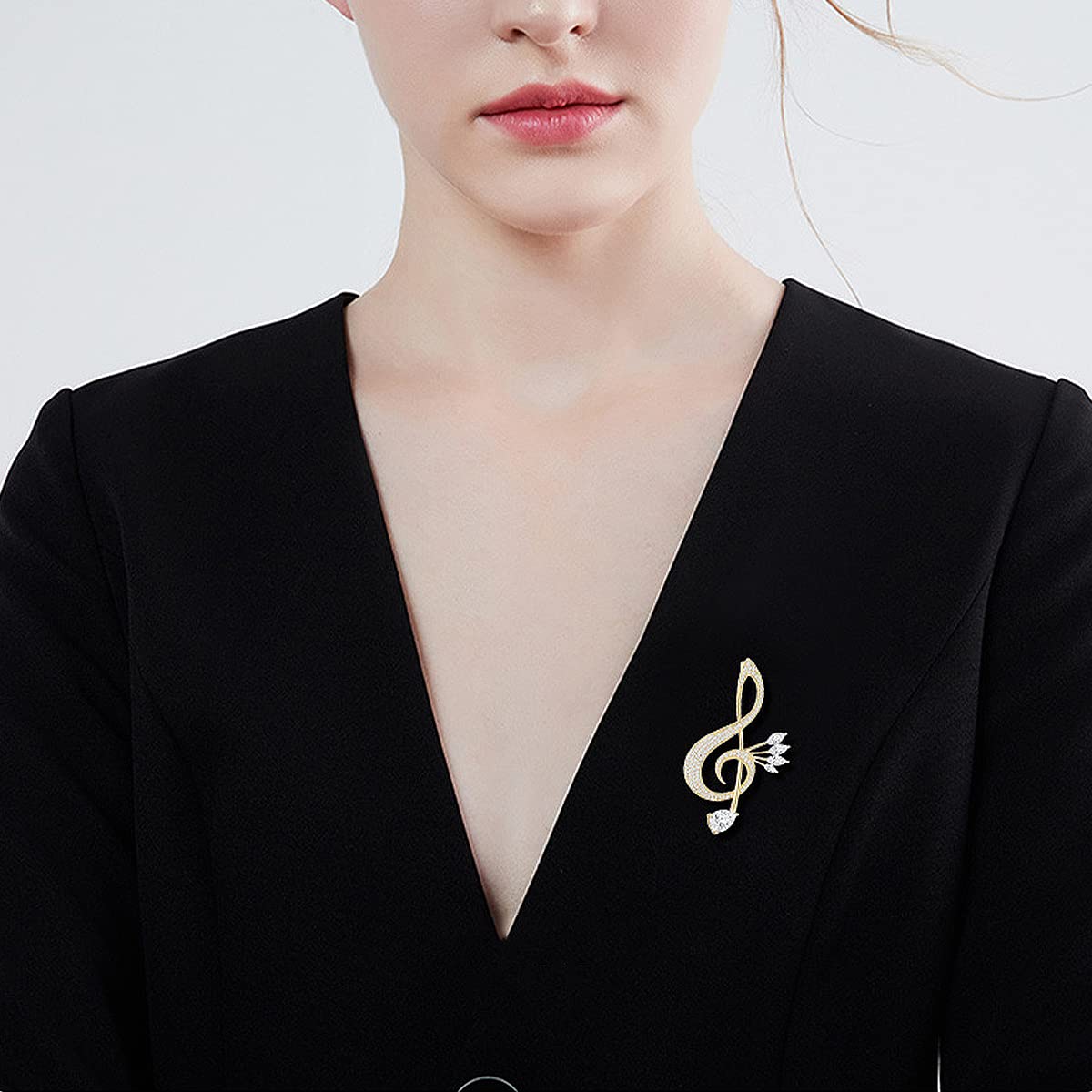Spilla a Forma di Nota Musicale per Donna, Gioiello alla Moda, da Bavero Color Oro, con zirconi, Regalo per Insegnanti.