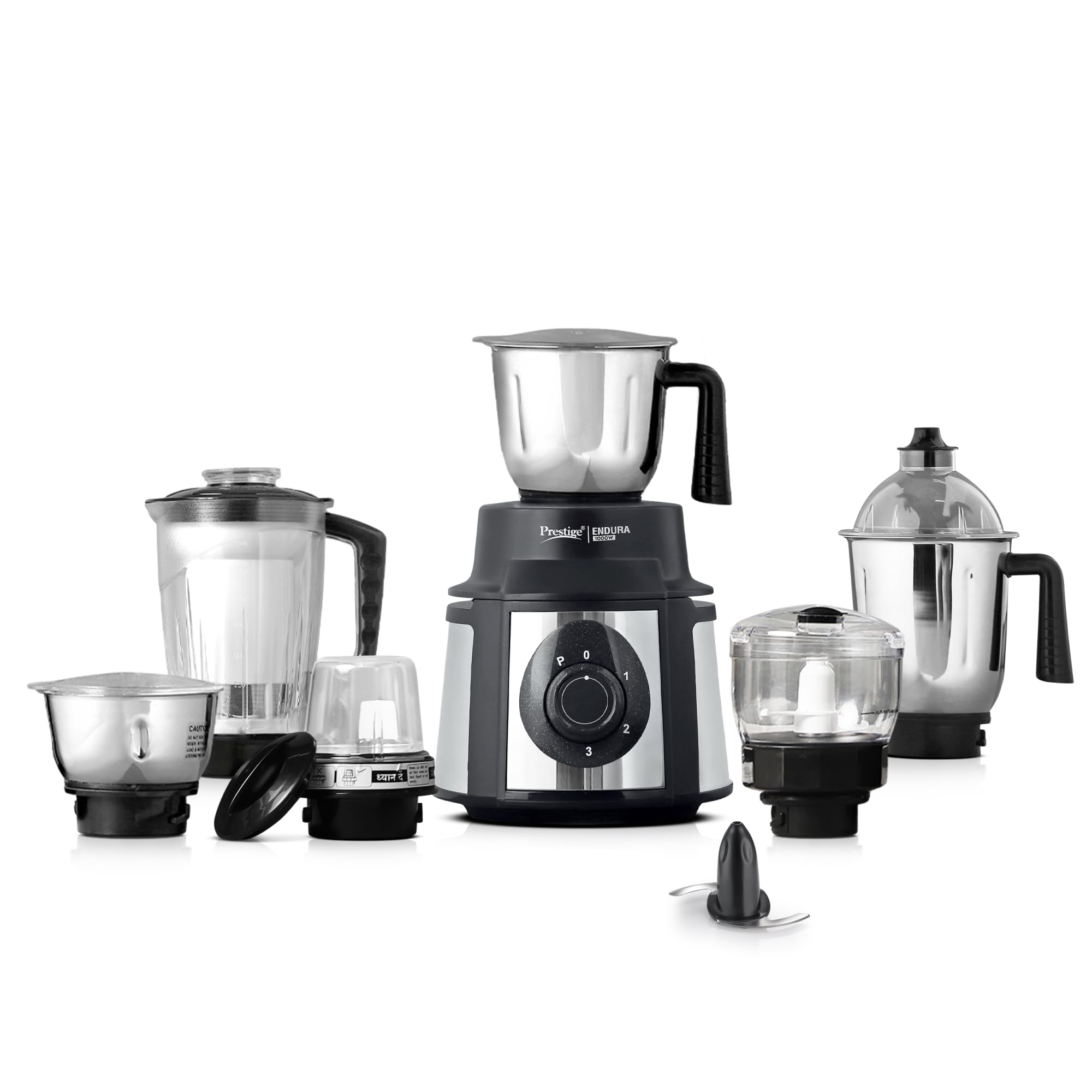 Prestige Endura 1000W Mixer Grinder, 6 Jars (1500 ml, 1000 ml, 1500 ml, 450 ml) (Black, Silver)