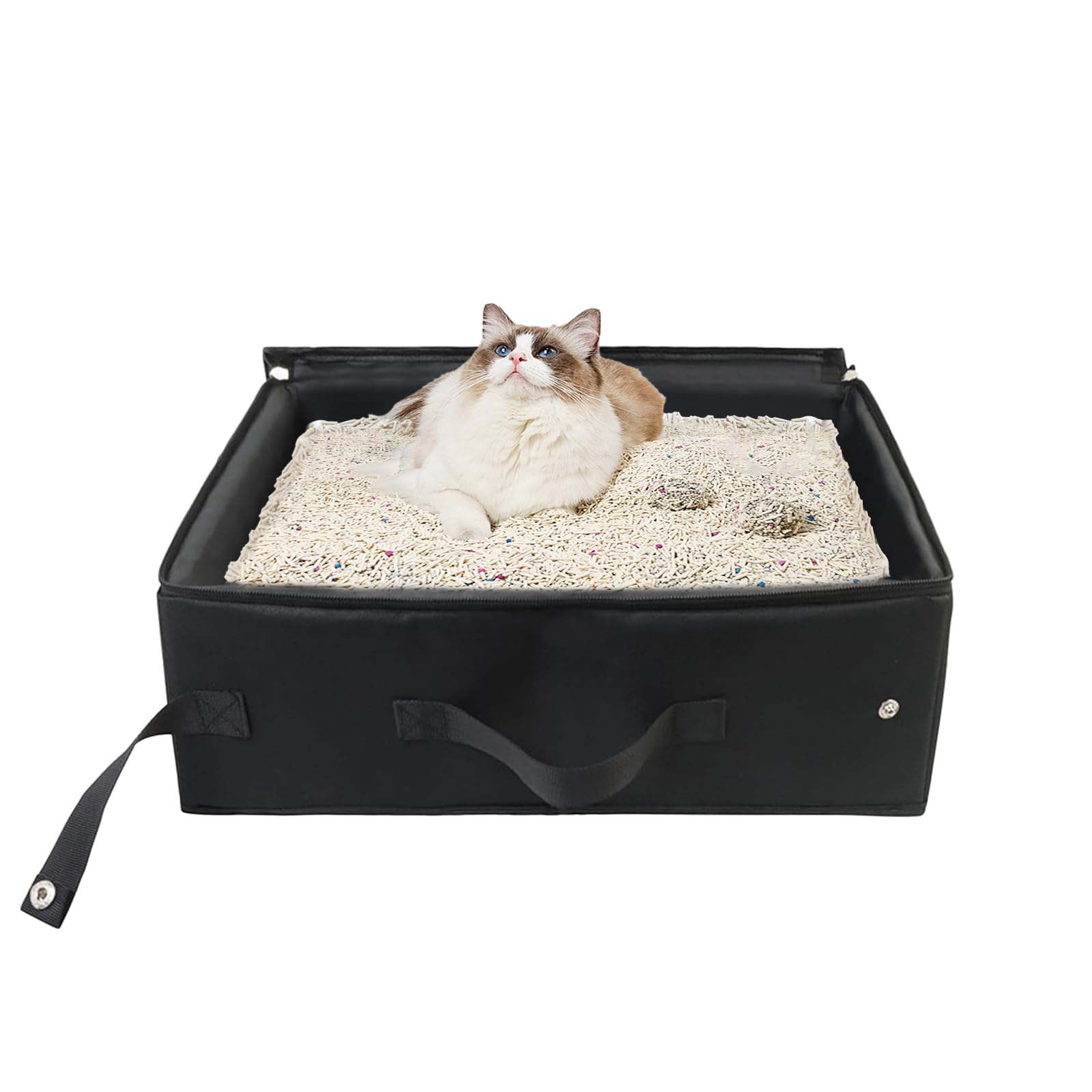 Arenero Plegable para Gatos de Viaje con Tapa, Bandeja de Arena Impermeable de Tela Oxford para Gatos Grandes, Portátil para Uso al Aire Libre