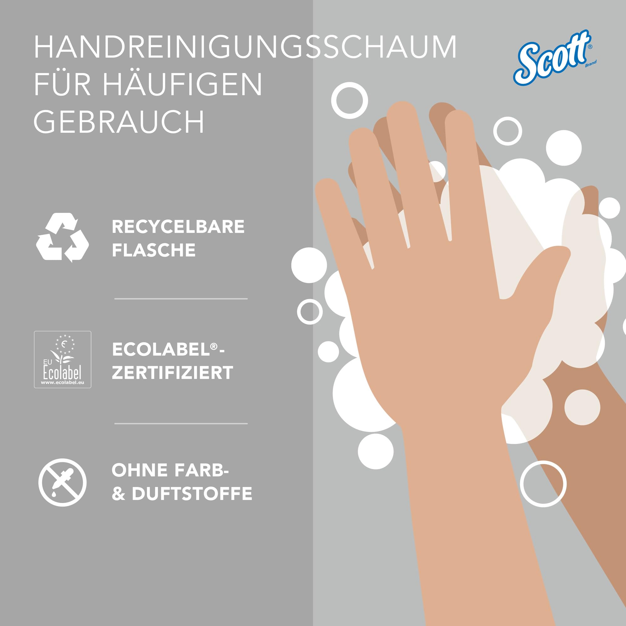 Scott Control Schaumhandseife 6342, unparfümierte Handseife für häufige Verwendung, 6 Kassetten farbloser Handreiniger x 1 Liter (insges. 6 l)