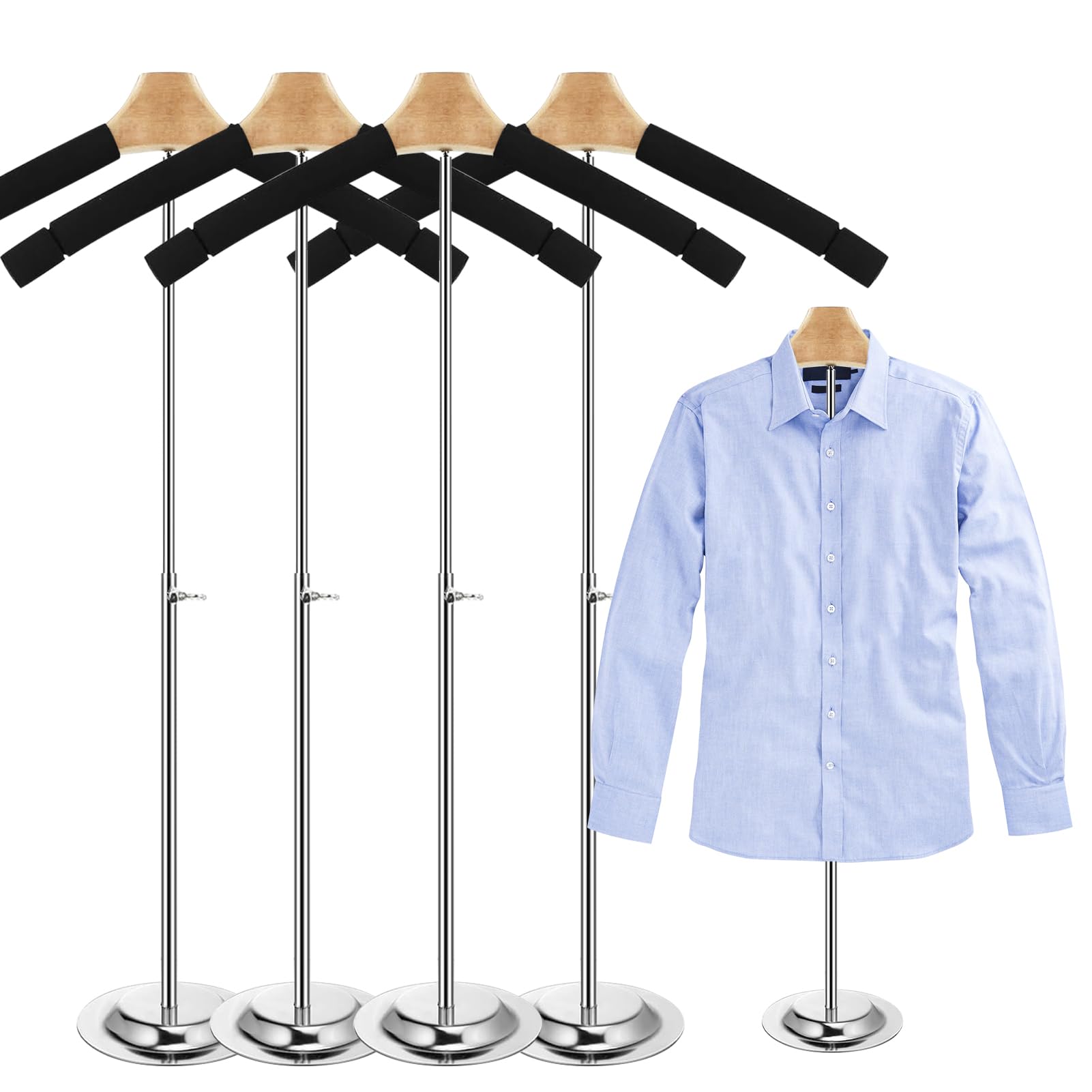 4 Pcs Adjustable Adult T Shirt Display Flexible Shoulder Stand, Portable Hanging Clothing Display Rack Garment Coat Holder for Retail Vendor, Metal Clothing Display Rack, Height 17.3-31.3 Inch