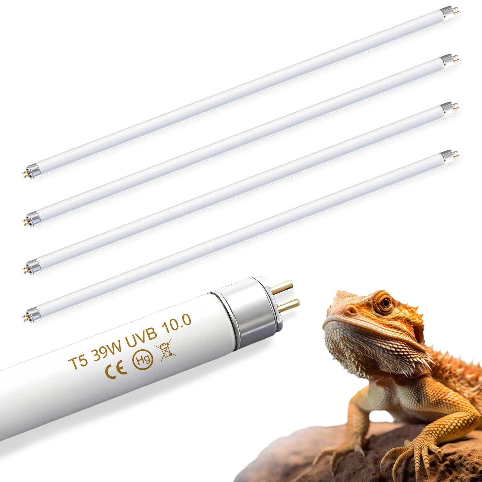 4 Pack T5 UVB Reptile Light Bulb, 34 Inch 39W 10.0, UVA UVB Fluorescent Tube T5 Reptile Light for Bearded Dragon