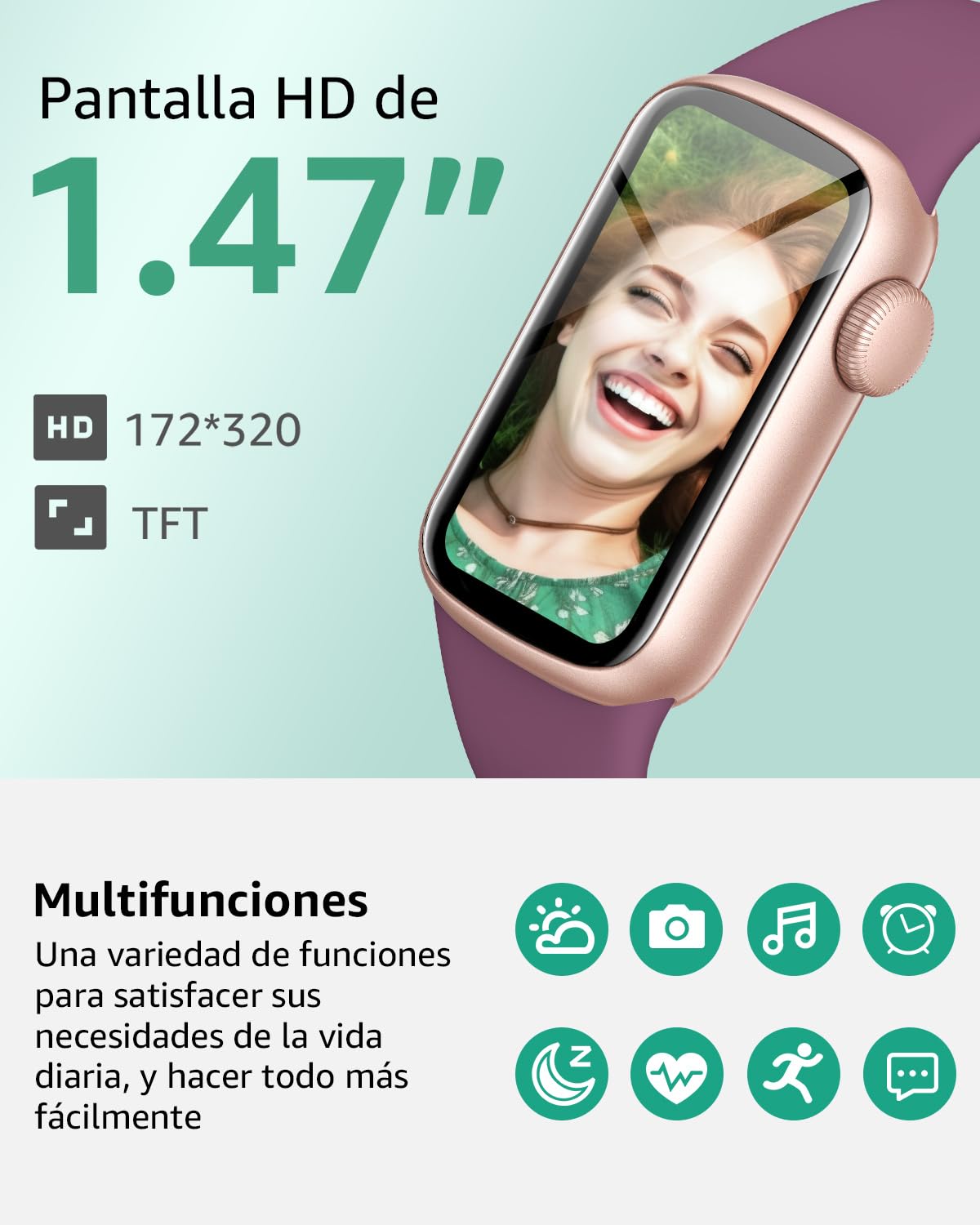 Reloj Inteligente Hombre Mujer, 1.47" Smartwatch con Notificaciones, Monitor de Sueño, 137+ Modos Deportivos, IP68 Impermeable, Pulsera Actividad para Android iOS DeepPurple