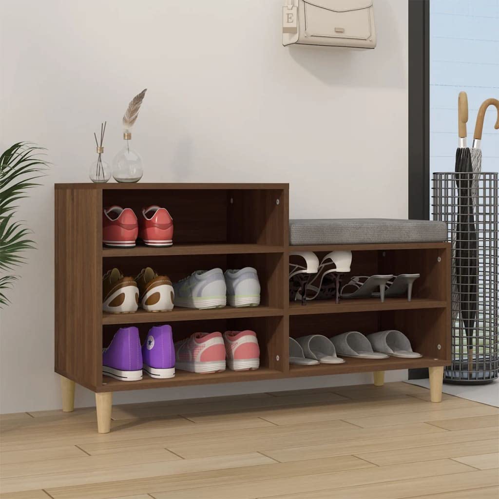 Zapatero de madera de ingeniería de 102 cm para un recibidor ordenado en tonos roble marrón