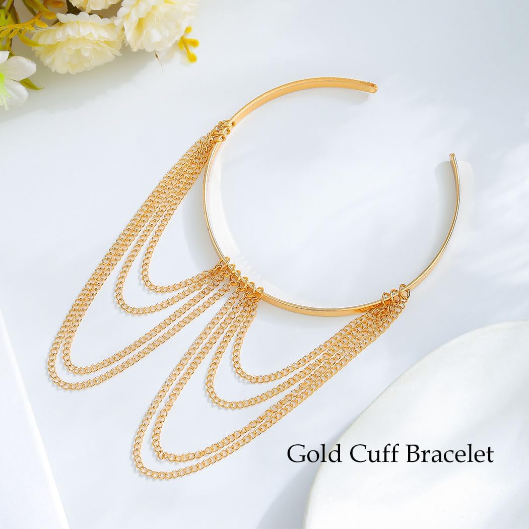 Silver Arm Bracelets for Women Gold Arm Cuff Bracelet Boho Upper Tassel Arm Cuff Open Adjustable Bracelet for Holiday - Image 2