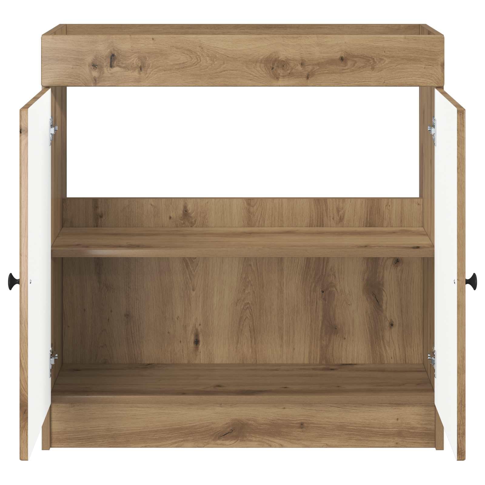Mobile sottolavabo in rovere Artisan, 56 x 37,5 x 81 cm, in legno, con ante a pendente, maniglie a bottoni, nero, 1 set per bagno