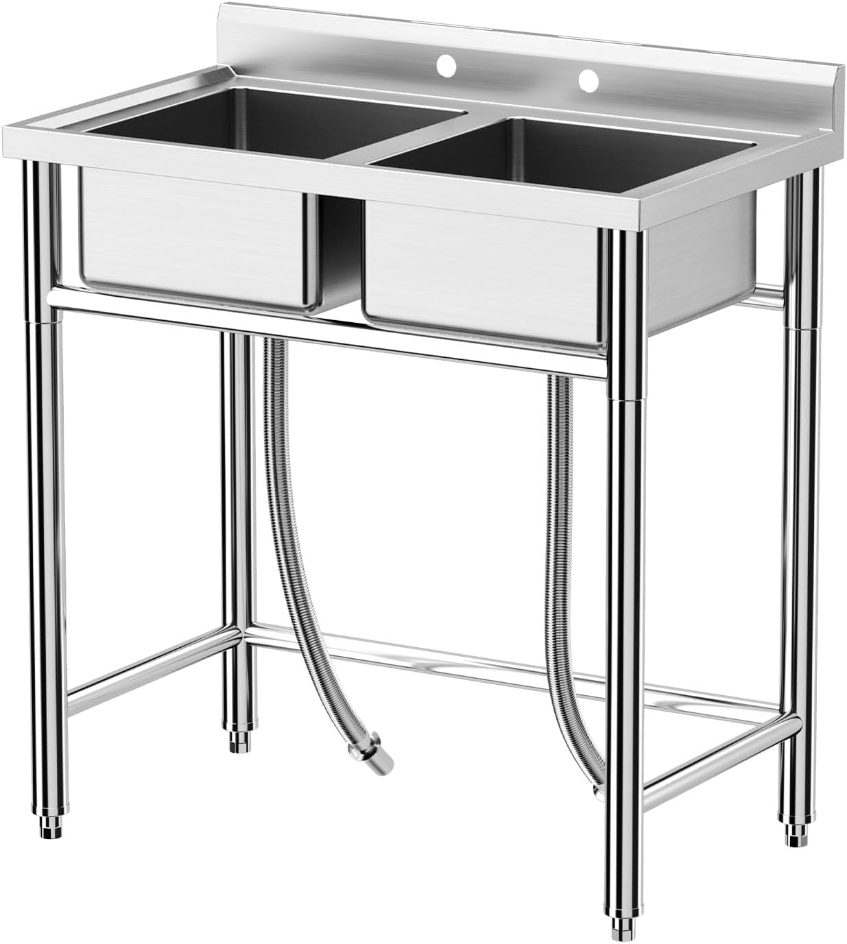 Zstar Stainless Steel Utility Sink, Commercial Restaurant Freestanding Double Bowl Laundry Sink, NSF Certificated, Outdoor Camping Stainless Steel Sink Set for Garage, Restaurant, Backyard (36in)