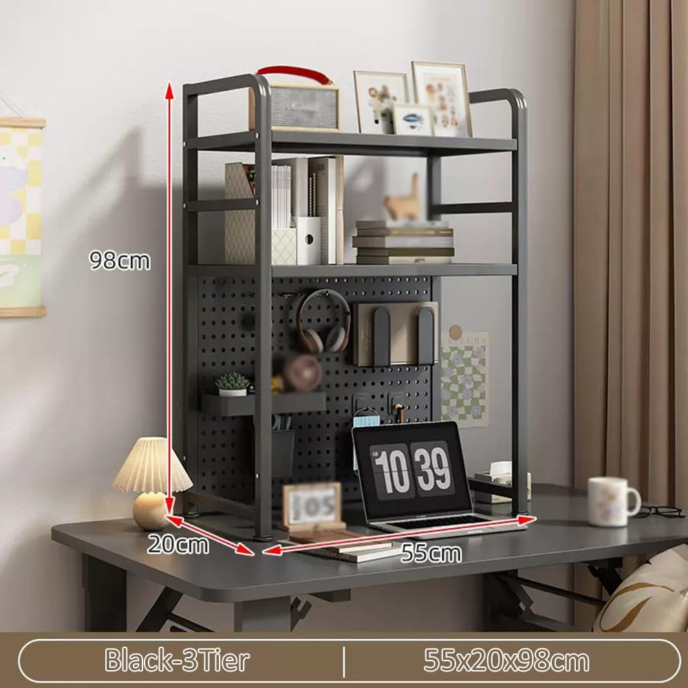 DIY Schreibtisch-Bücherregal, Metallstruktur, Aufbewahrungsregal, Computertisch, Bücherregal, schwarz, 55 x 20 x 98 cm, stilvolles Heimbüro, modernes Design für Bücher und Dekoration