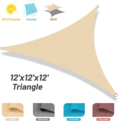 Miniatura 7 de Toldo tipo vela triangular de 12 x 12 x 12 pies, con bloqueo UV, para exteriores, patio, césped, jardín, cochera, terraza, pérgola