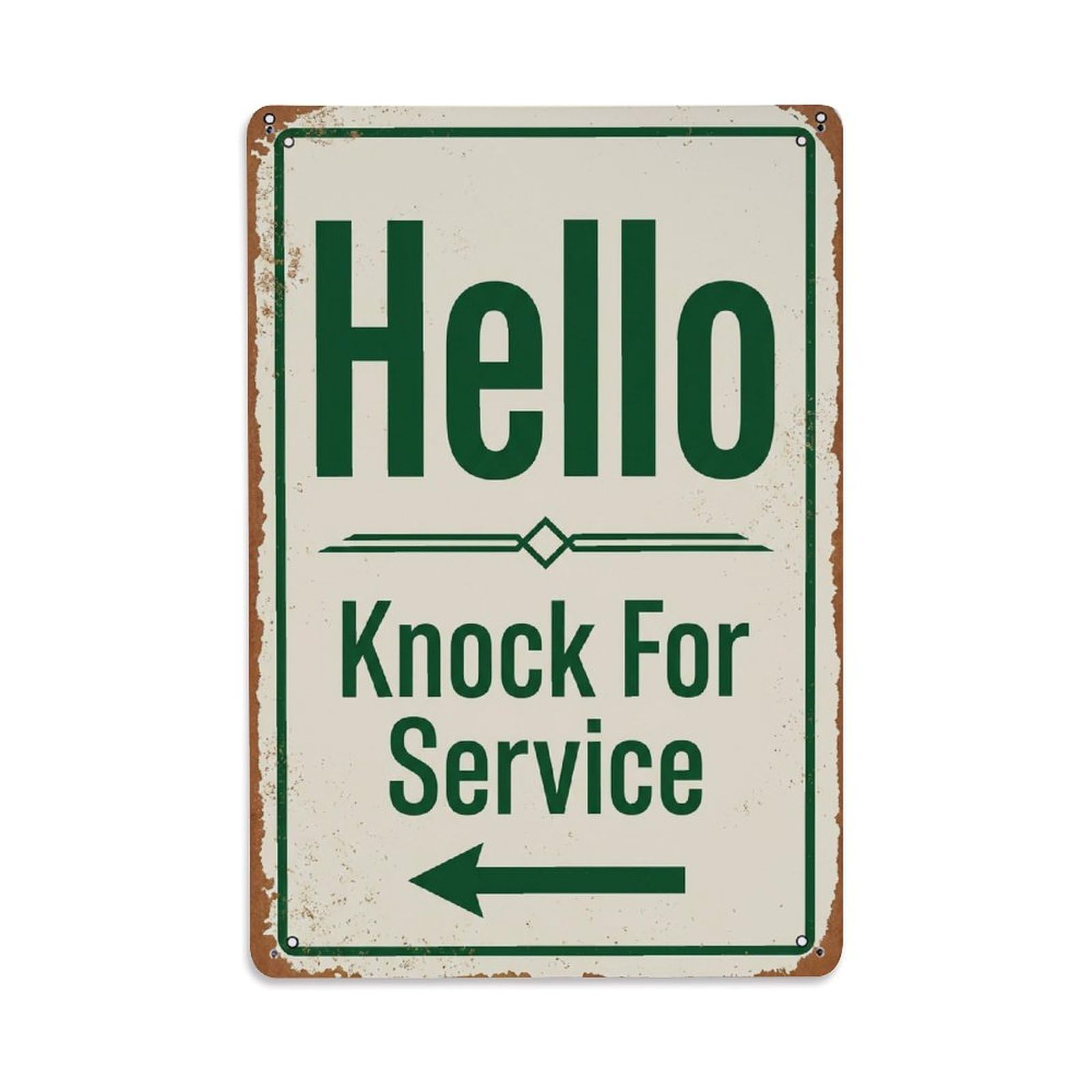 Metal Tin Sign Vintage Hello Knock For Service Arrow Geometric