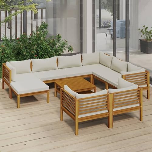 DGZLIIO Juego de salón de jardín sillas de patio juego de 10 piezas con cojín crema madera de acacia maciza adecuada para el hogar patio cafetería