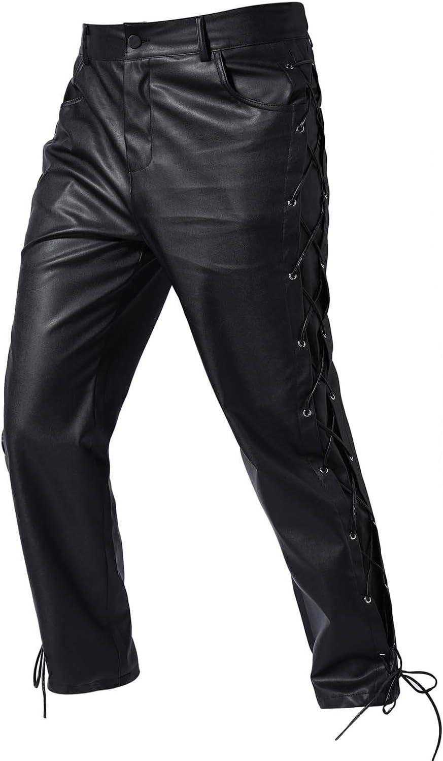 Cambkatl Men's Punk PU Leather Pants Vintage Gothic Steampunk Faux Leather Biker Pants Motocycle Hip Hop Pants