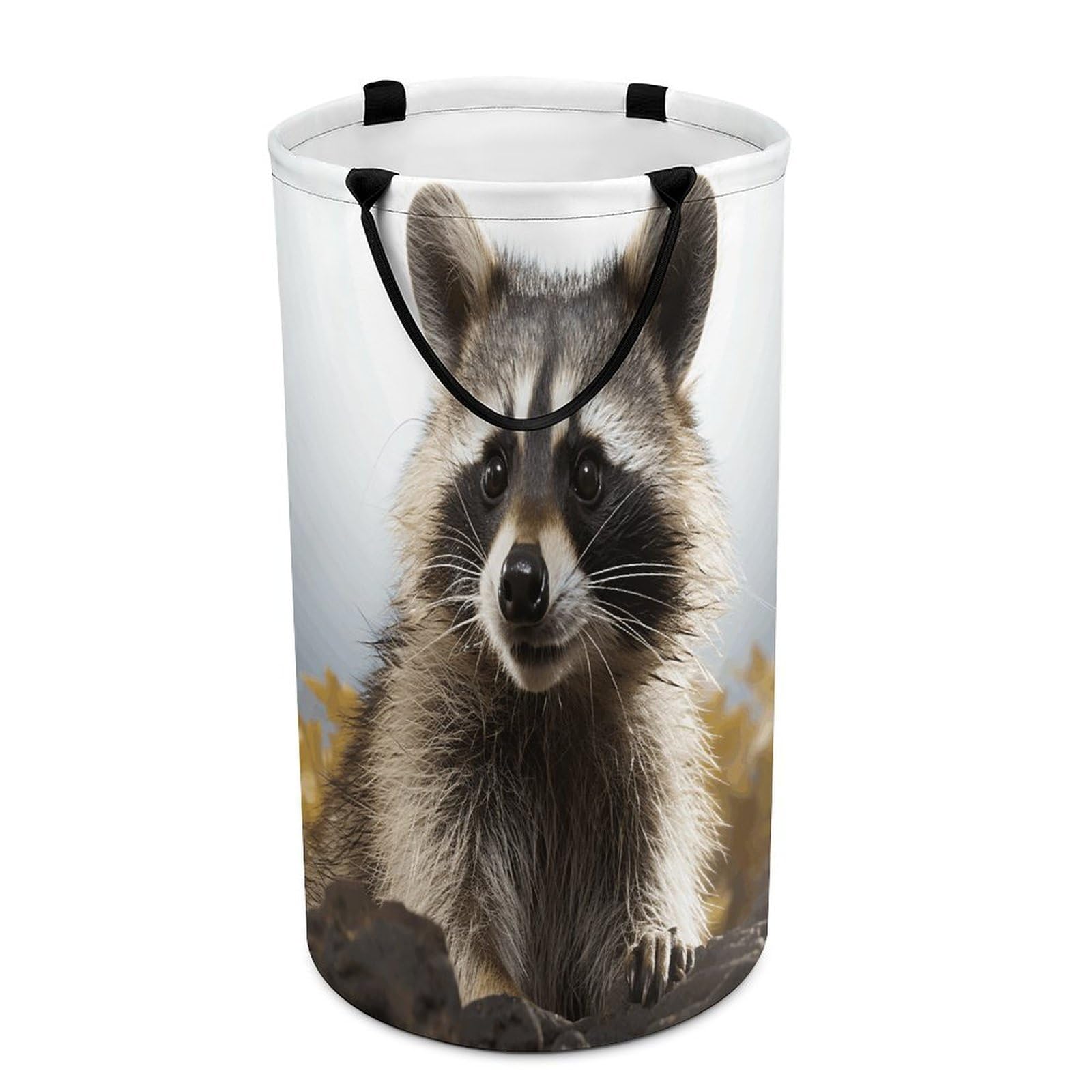 Hairy Raccoon Laundry Basket with Handles Large Collapsible Laundry Bag Freestanding Waterproof Clothes Hamper Decor Storage of Dirty Clothe for Family Bathroom 86L