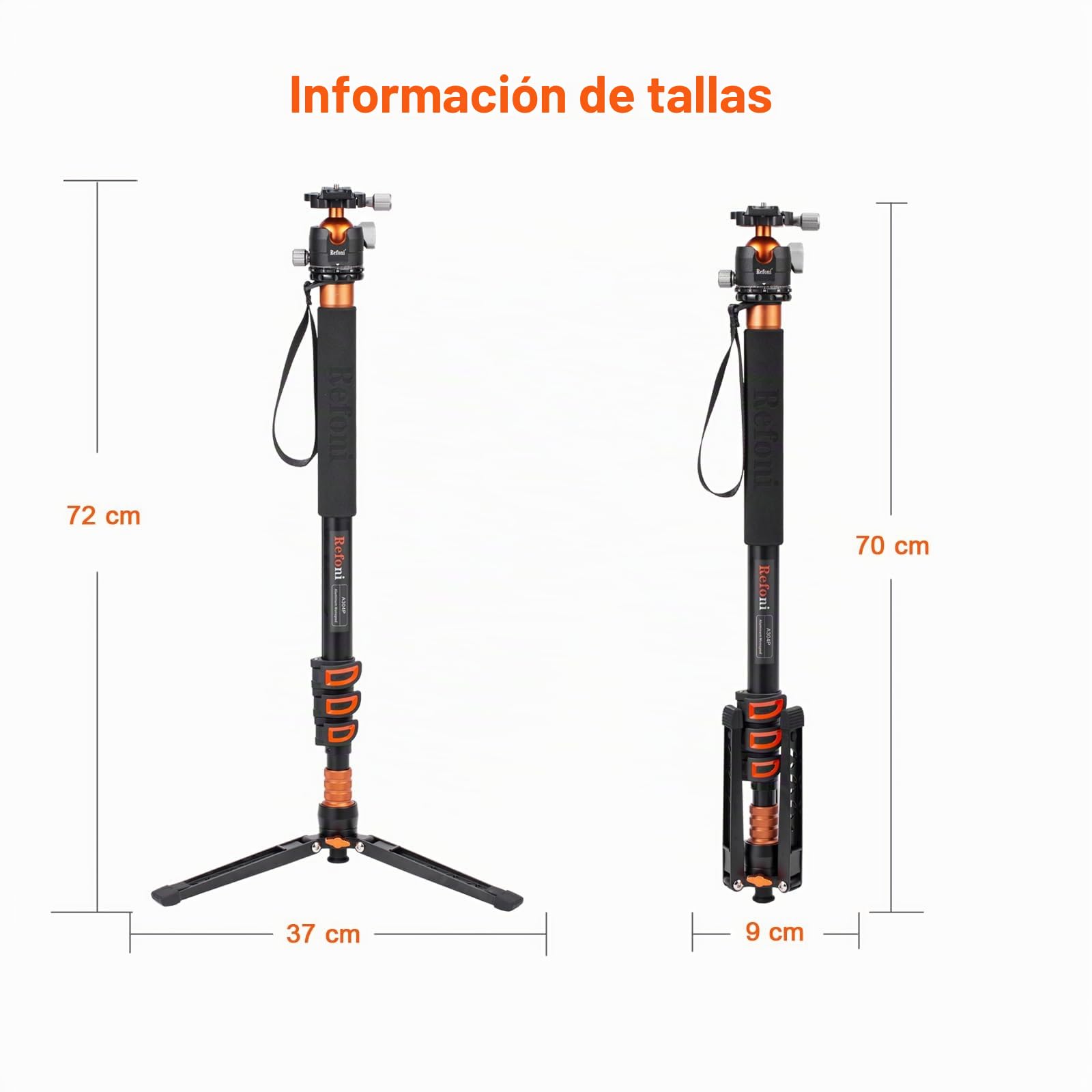 Monopié para cámara, Refoni A304P Monopié Compacto de Aluminio de 183 cm con Cabeza de Bola y Base de 3 Patas, para DSLR, una cámara sin Espejo, un telescopio y un Smartphone hasta 15 kg