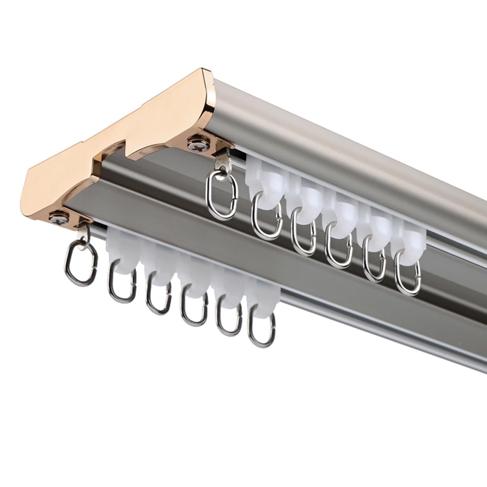 Wytrzymały dwutorowy system szyn przesuwnych montowany na suficie do dzielenia pomieszczeń - aluminiowy podwójny Ra (szary 300 cm) - idealny do użytku domowego i biurowego