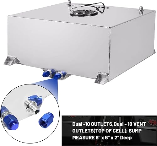 Miniatura 2 de Tanque de gasolina universal de 15 galones con remitente de nivel, tanque de combustible de tira de deriva de calle de carreras pulido de aluminio