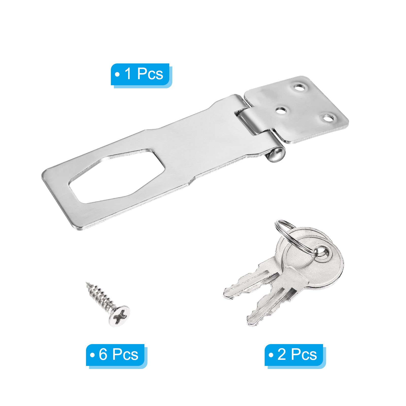 PATIKIL Keyed Hasp Locks, 4 Inch Twist Knob Locking Hasp Lock Metal Safety Hasp Latches for Cabinet Small Door Keyed Different, Silver - Image 3