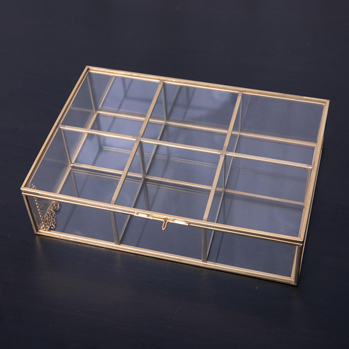 KICHOUSE Schmuckkästchen mit 6 Fächern, Legierung und Glas, Multi Slot | Ringe und Halsketten, Transparentes Design, für Schmuckläden und Zuhause