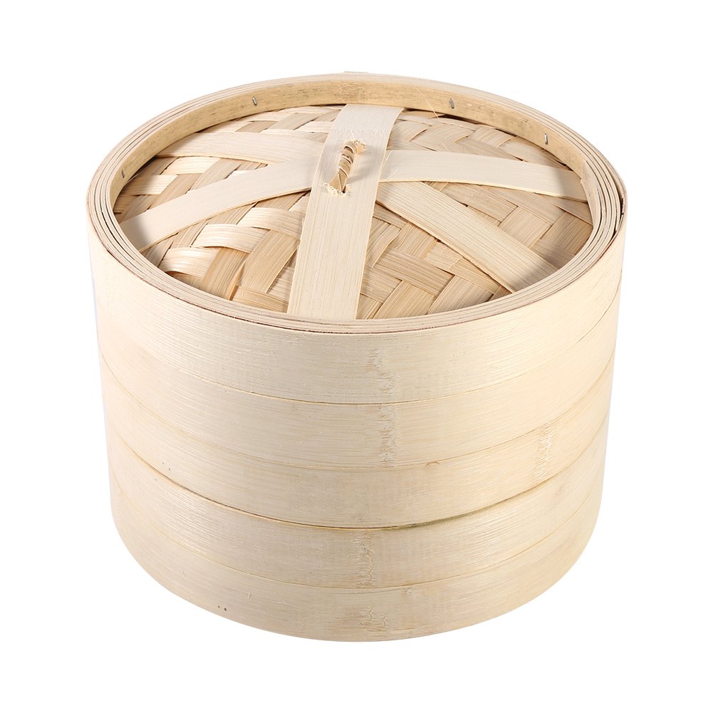 Fdit 4 Sizes Bamboo Steamer Basket Chinese Natural Rice Cooking Food Cooker with Lid New 2 Tiers(22cm-image-49