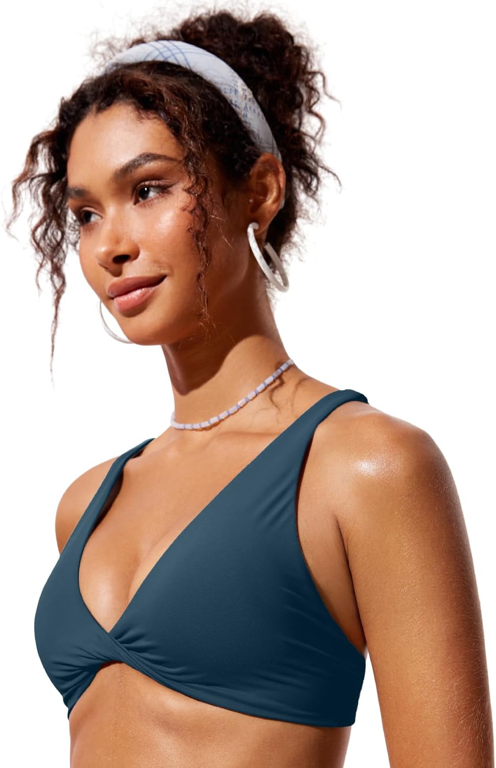 CRZ YOGA Twist Front Bikini Tops for Women - Padded V Neck Criss Cross Back Triangle Sexy Swim Bathing Suit