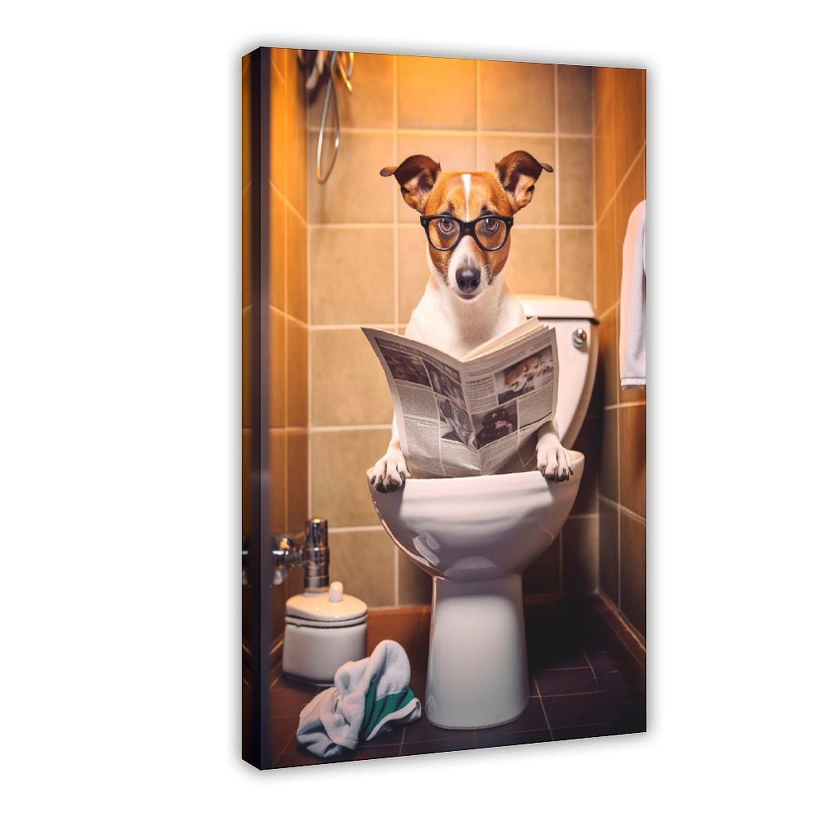 OQUAJK Jack Russell on The Toilet. Canvas Poster Wall Art Decor Print Picture Paintings for Living Room Bedroom Decoration 08x12inch(20x30cm)