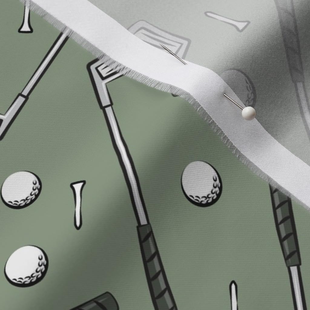 Spoonflower Fabric - Golf Clubs Sage Green Golfing Baby Boy Sports Nursery Printed on Organic Cotton Sateen Fabric by The Yard - Sewing Quilting Apparel Home Decor