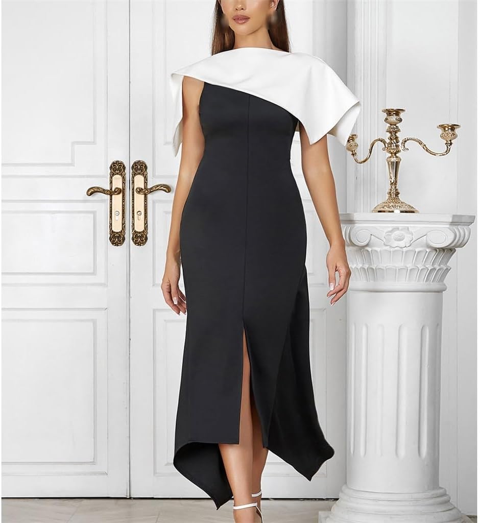 JSEIAJB Sexy Irregular Bustier Black and White Splicing Slimming Dress Dress Women
