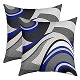 Blue Black Grey Stripes Reversible Throw Pillow Covers 16 x 16-Inch Kids Geometric Pillow Covers Home Decor Set for Teens Geometric Abstract Art Square Cushion Covers Set of 2 Modern Striped Art