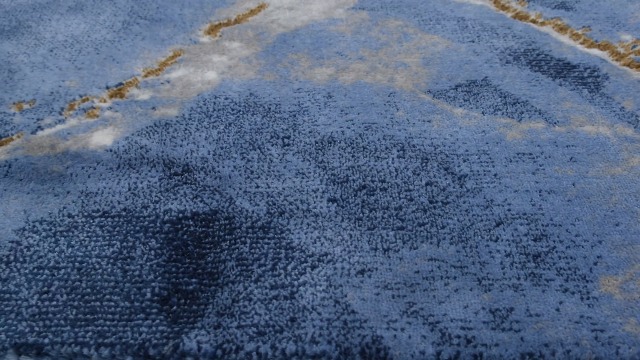 Tapete contemporáneo azul y dorado metálico 7'9" x 10'2" miniatura 7