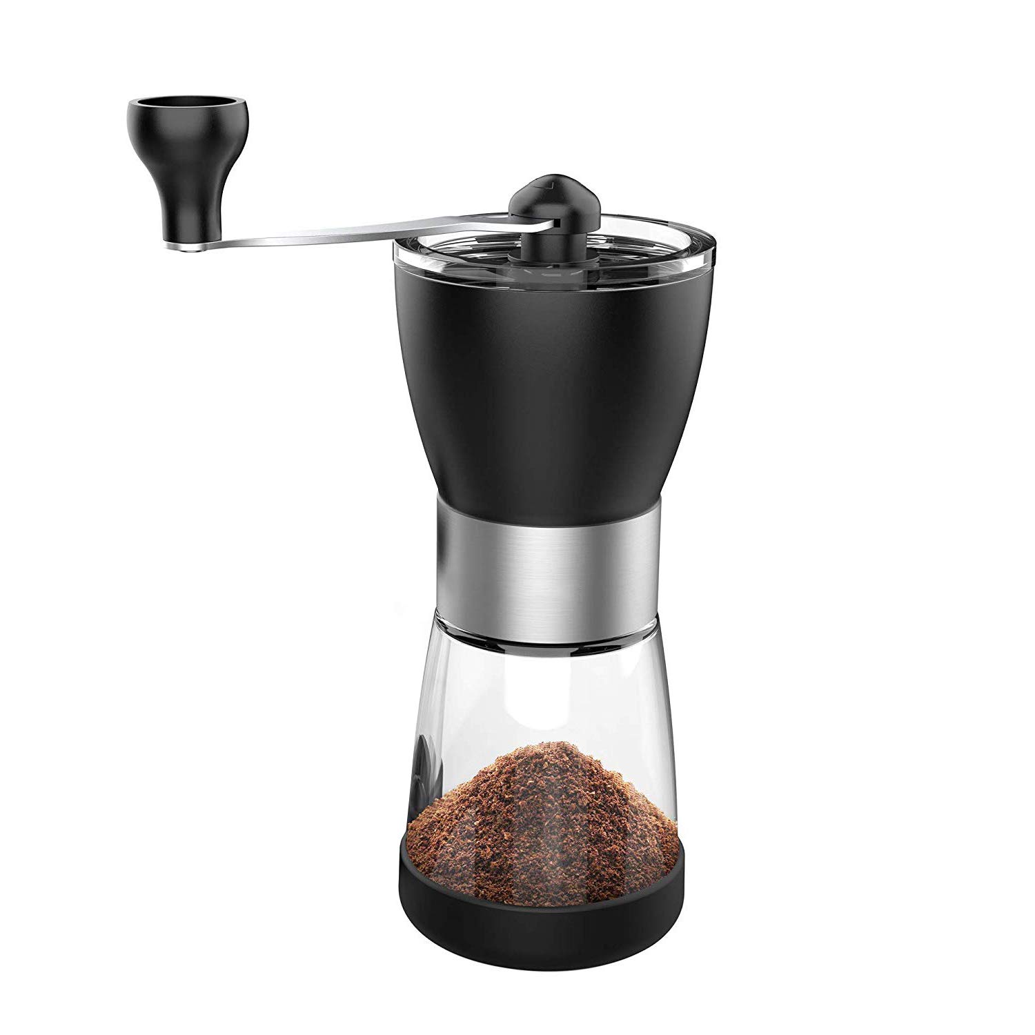 Manual Coffee Grinder with Conical Ceramic Burr - Because Hand Ground Coffee Beans Taste Best, Infinitely Adjustable Grind, Glass Jar, Stainless Steel Built To Last, Quiet and Portable