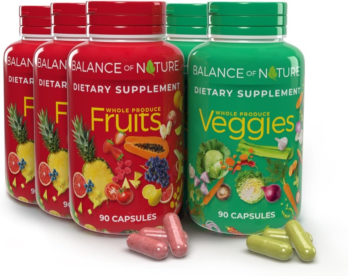 Balance of Nature Whole Food Supplement with Fruit and Vegetable Ingredients for Women, Men, and Kids - 90 Capsules, 3 Sets
