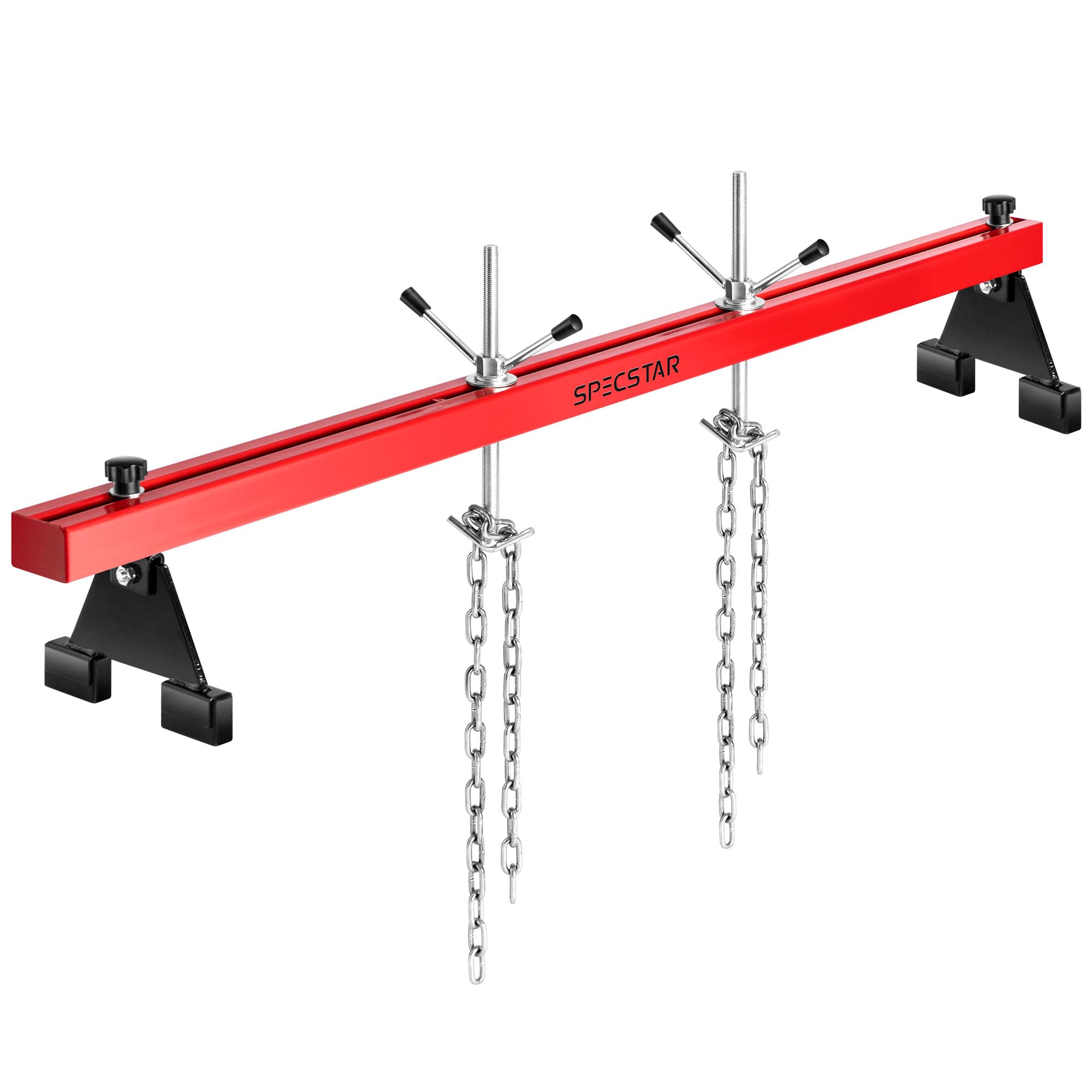 SPECSTAR 500kg Motorbrücke Motorheber Traverse für Motor Getriebearbeiten | 53,3–144,8cm Verstellbar, Doppelpunkt-Hebung mit Doppelhaken, 360° Drehung mit 2-Punkt-Halterung und Doppelhaken