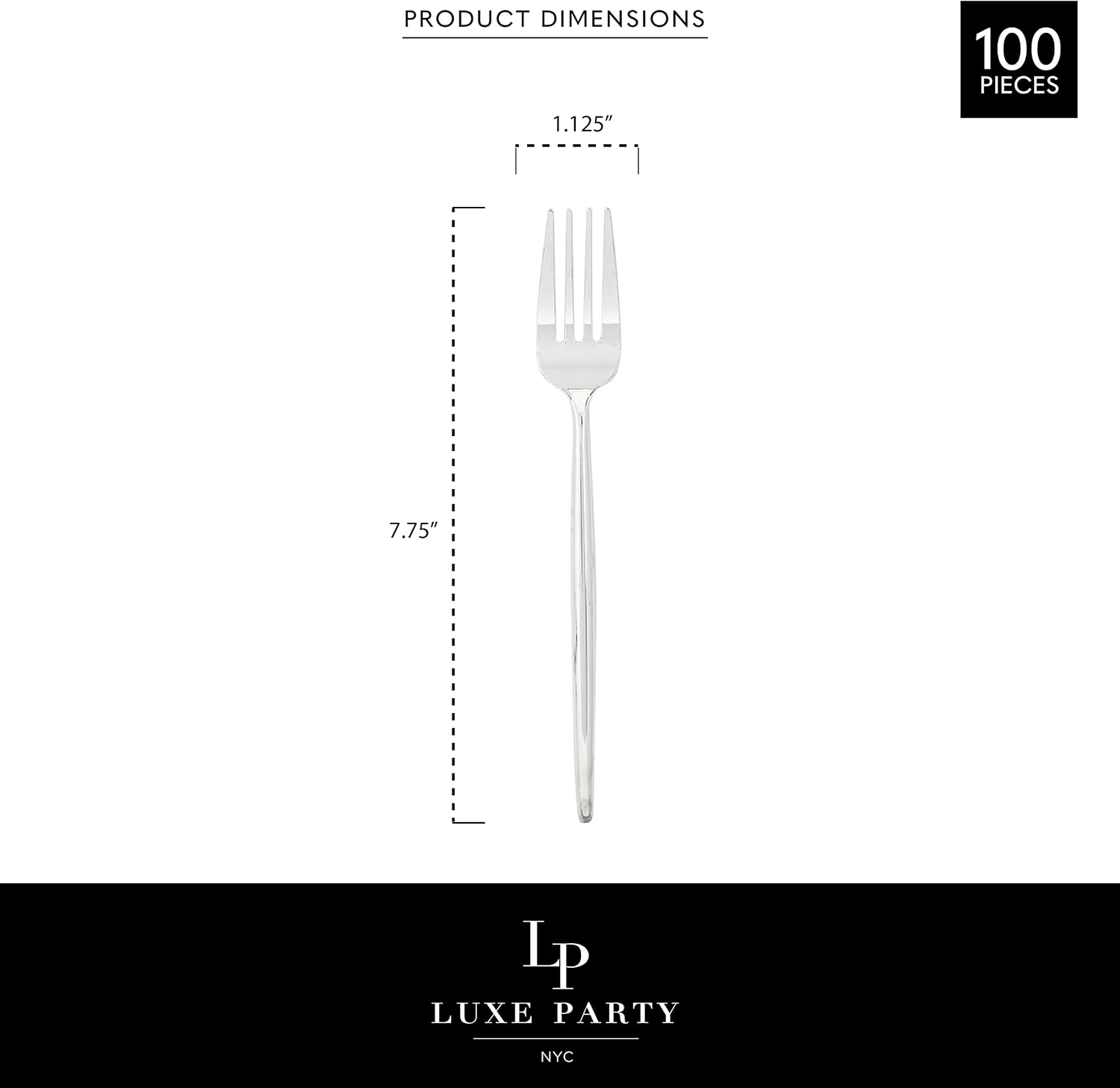Luxe Party 100 Pieces Premium Plastic Disposable Forks | Matrix Collection | Solid | Full Size | Metallic Silverware | Smooth Finish | Silver