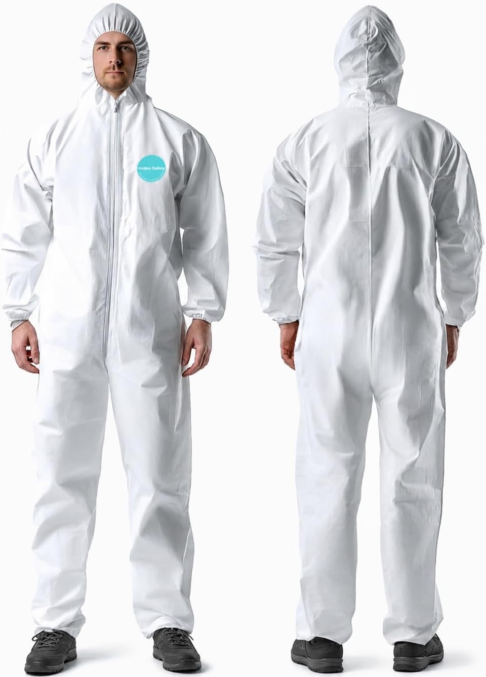 Andes Safety Hazmat Suits, Heavy Duty Full Body Disposable Paint Suits, Coveralls with Hood, Elastic Wrists & Ankles