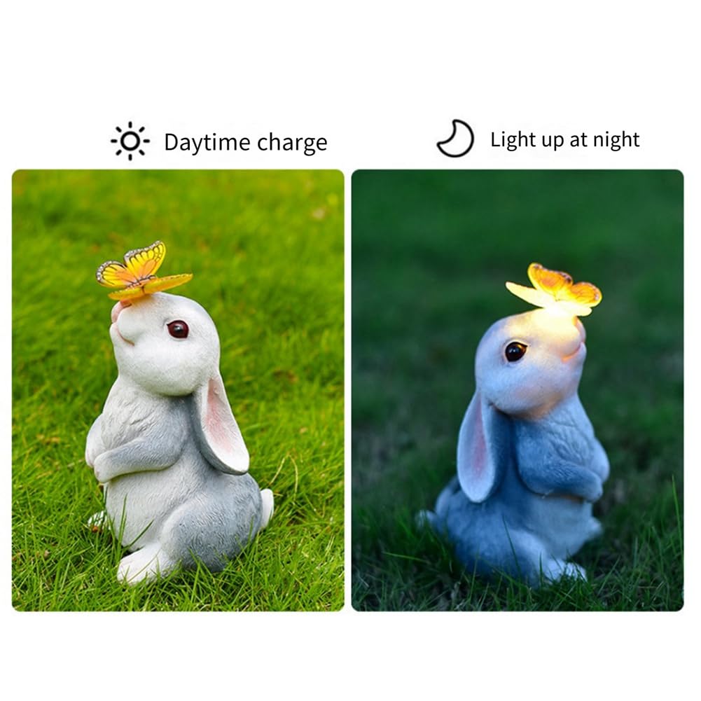 Statue De Lapin Du00e9corative Avec Lumiu00e8res Solaires Papillon,2 Piu00e8ces, Pour Jardin, Extu00e9rieur, Ornement De Patio, Cadeaux De Jardinage Pour Maman | Leroy Merlin