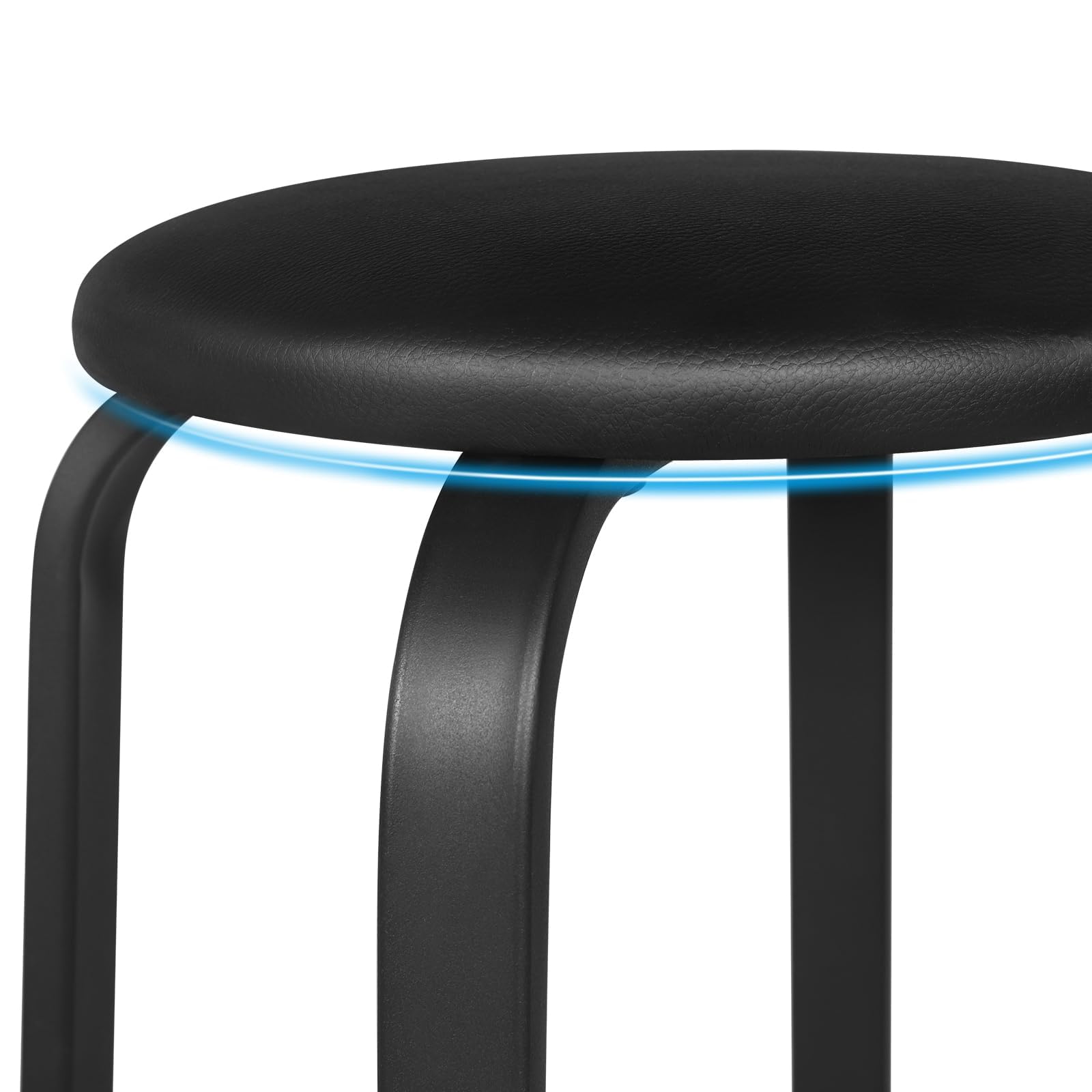 Lestarain 2xTaburete de Comedor Redondo Apilable, Asiento Acolchado, Marco Metálico para Cocina, Comedor, Dormitorio, Pasillo, Negro, LCNI116002-2