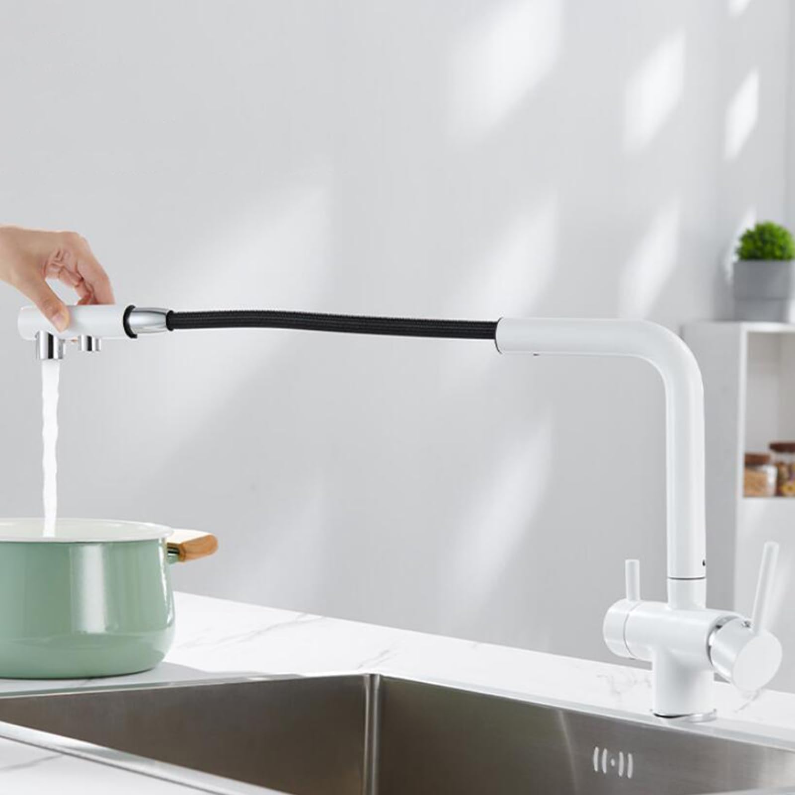 ZQFHSX Kitchen Mixer Tap Pull Out Swivel Brass 2 Handles