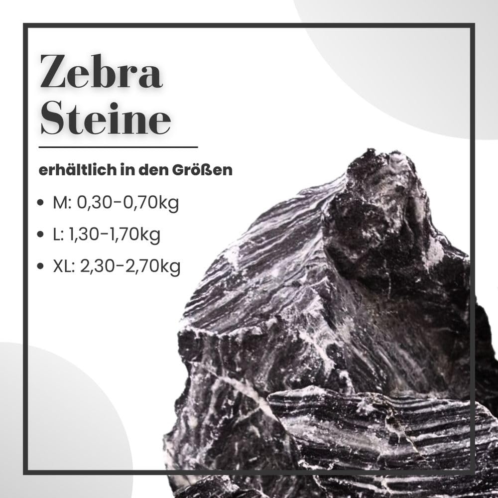 AquaOne Kamienie zebry do akwarium, kamienie naturalne, mieszanka 10 kg, rozm. M-L 0,8 – 1,2 kg, 2,3-2,7 kg, czarna dekoracja, terrarium, nanokonocing, krajobraz