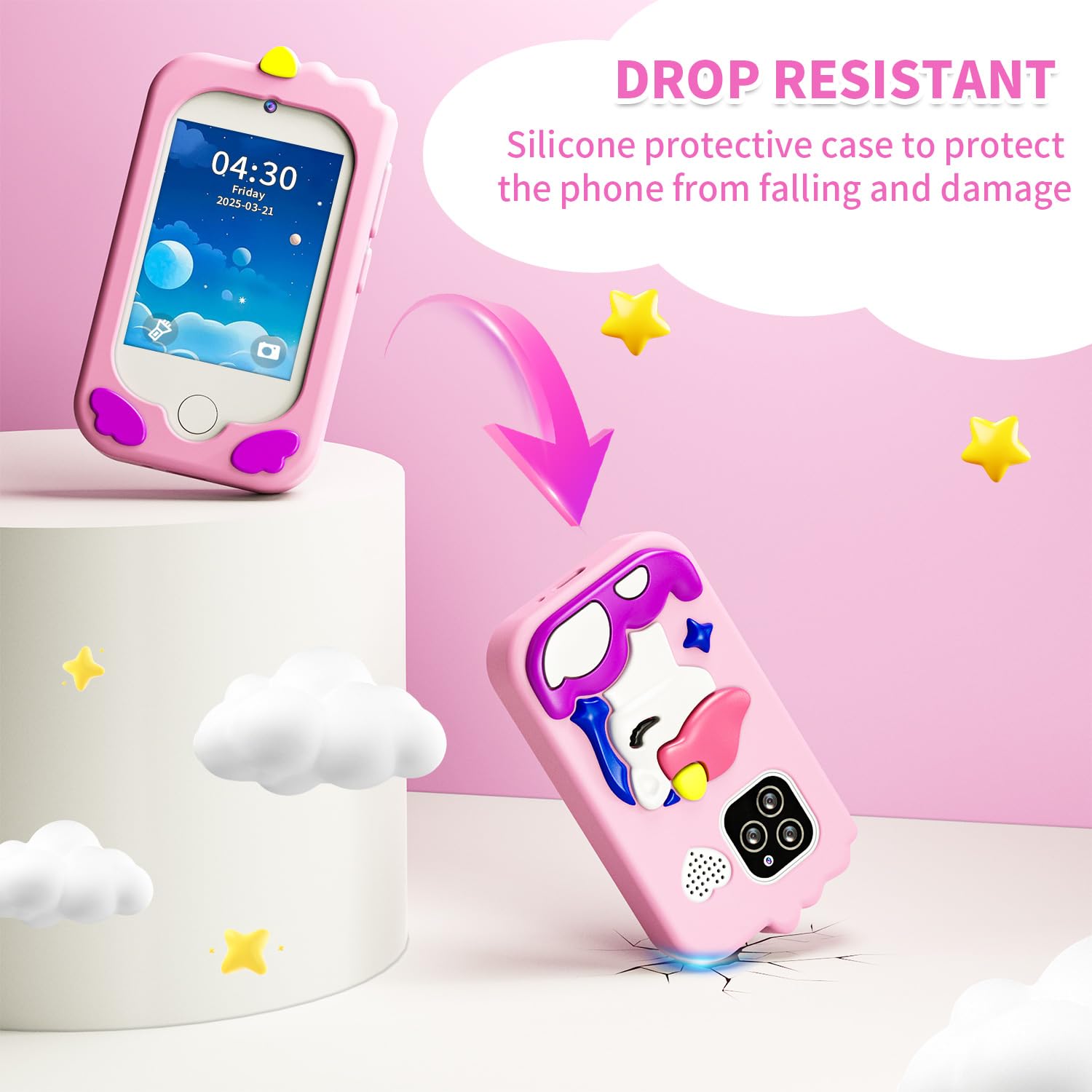 Enfants Jouet de Téléphone Mobile avec Double Caméra d'enfants 2,8 Pouces écran Tactile Apprentissage Téléphone Apprentissage Jouet avec Carte SD Garçon Fille âge 3 4 5 6 7 8 Cadea