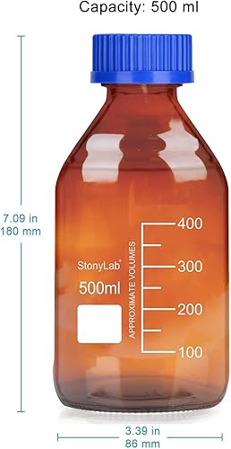 Miniatura 2 de stonylab Botellas redondas graduadas de vidrio ámbar con tapa de rosca GL45, 16.9 fl oz, 1 paquete
