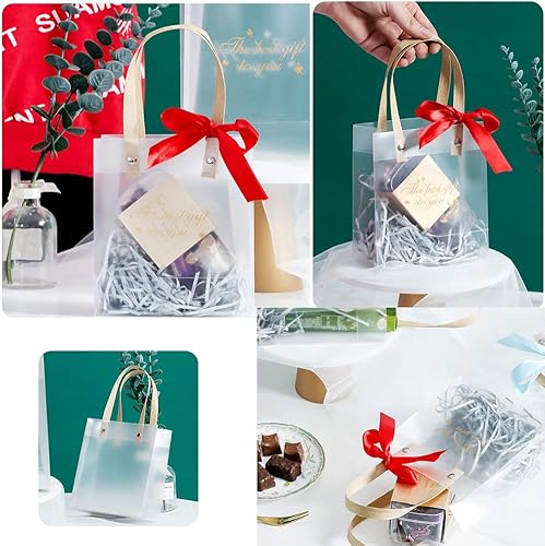 Miniatura 8 de Paquete de 10 bolsas de regalo transparentes con asas, bolsas de ramo transparentes a granel, bolsas de regalo de PVC, bolsas de mano transparentes,