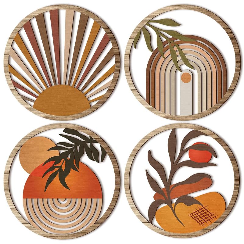 HASTHIP® 4PCS Wall Decor Wooden Wall Hanging Decors, 10'' Round Cut Out...