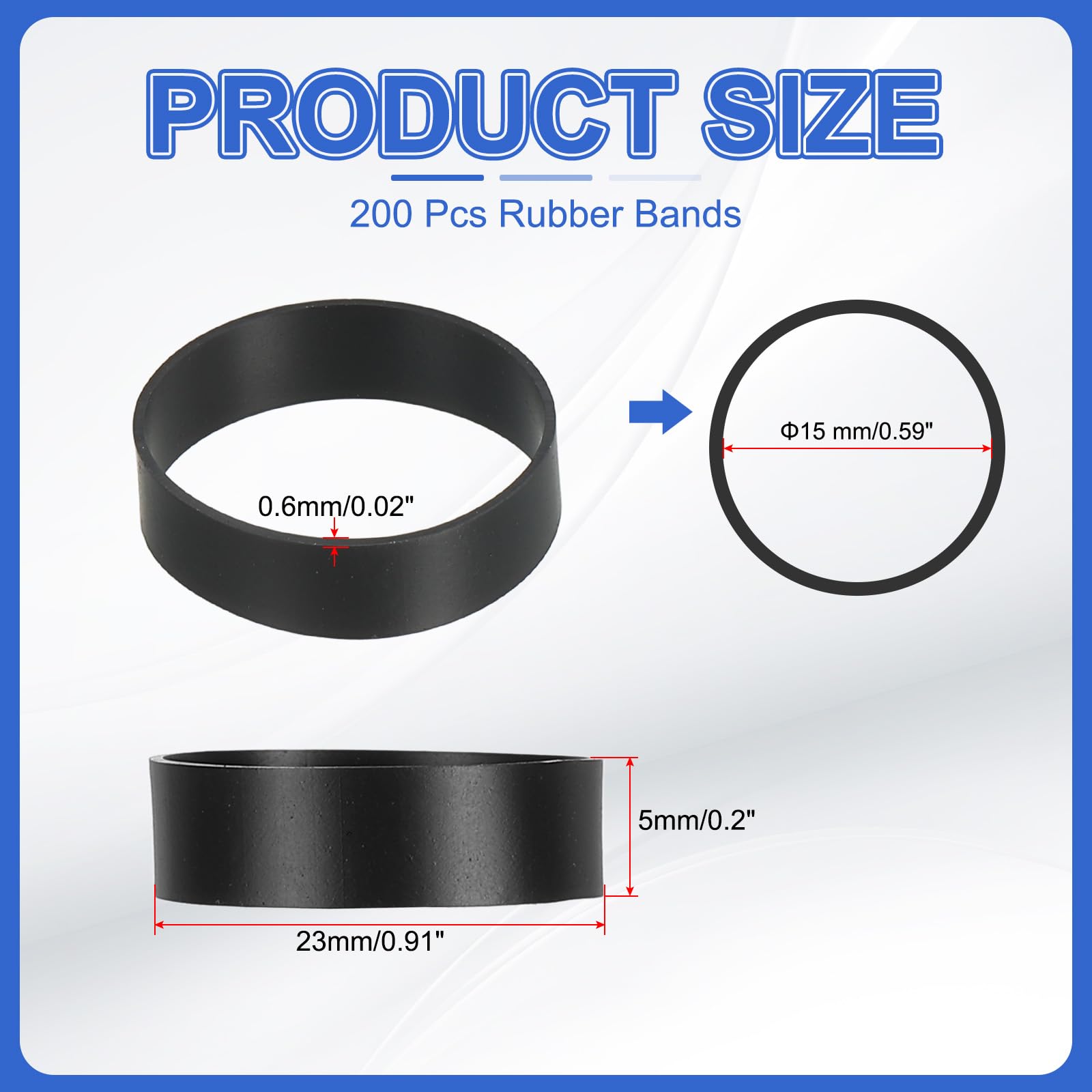 PATIKIL Silicone Rubber Bands Cable Ties 0.9", 200 Pcs Flat Rubber Elastic Band for Office Supplies Home Cord Wrapping Black - Image 2