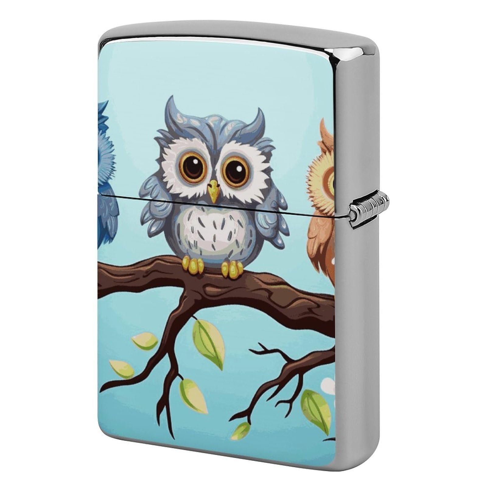 Owls on A Branch Lighter Case Cover Vintage Metal Lighter Sleeve Reusable Lighter Protective Cover Decorative Lighter Holder Birthday Gifts for Men Women