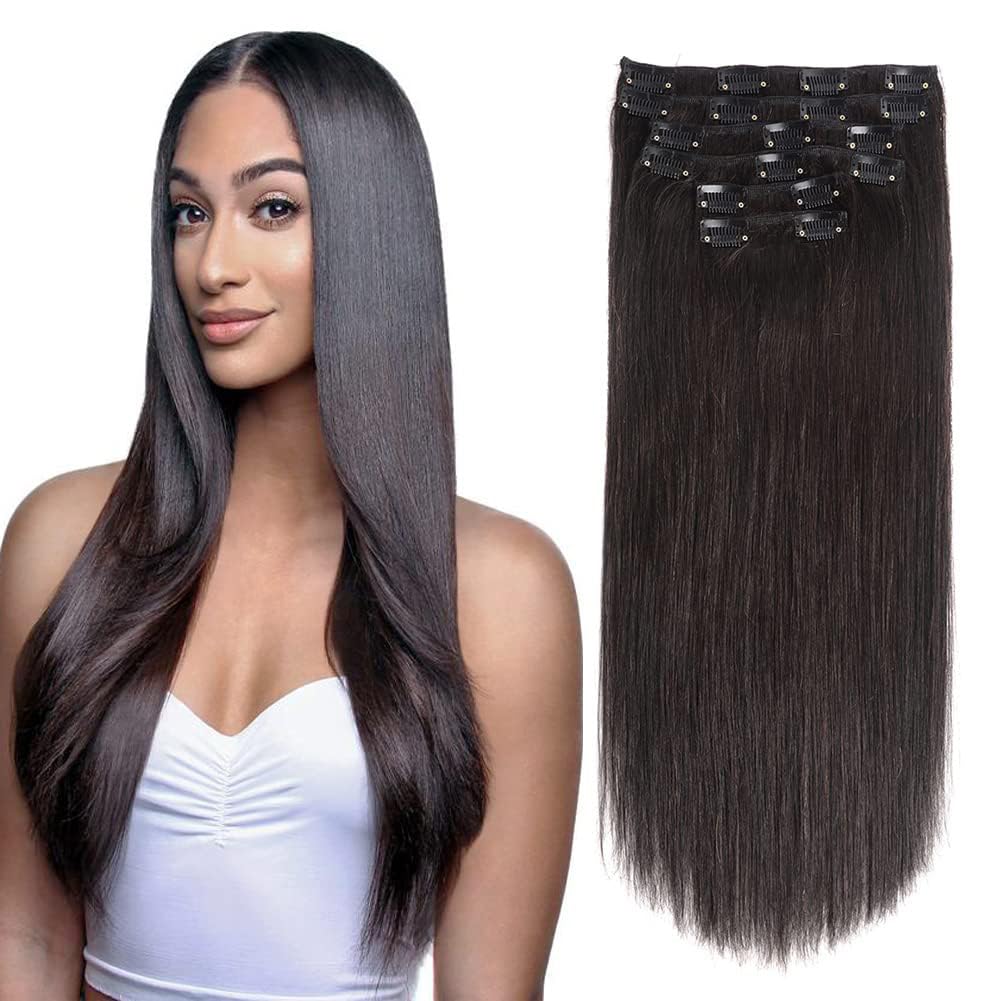 Beauté Secrets 22 Inches Straight Synthetic Hair Extensions for Women, 120 Grams, Natural Black - 6 Separate Pieces - Hair Extensions for Women Black, More Volume (Natural Black)