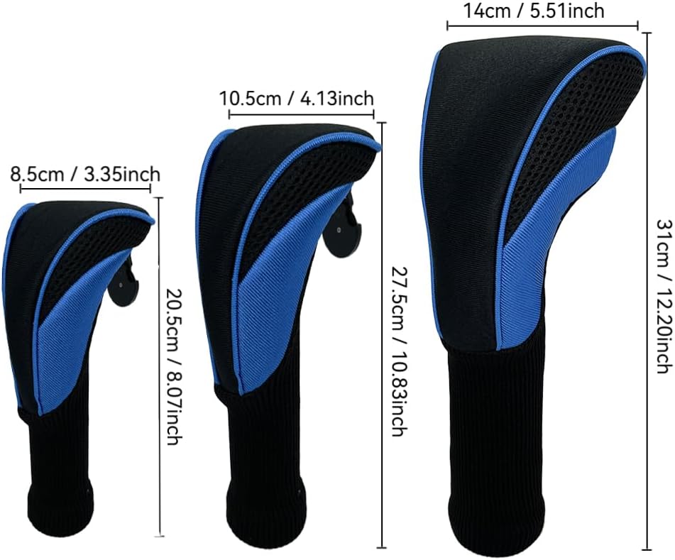 Golf Club Head Covers for Woods 3/4/5/6 Pieces Long Neck Mesh Sports Golf Club Headcovers Set with Interchangeable No. Tags 3 4 5 6 7 X Golf Accessories for Men Women