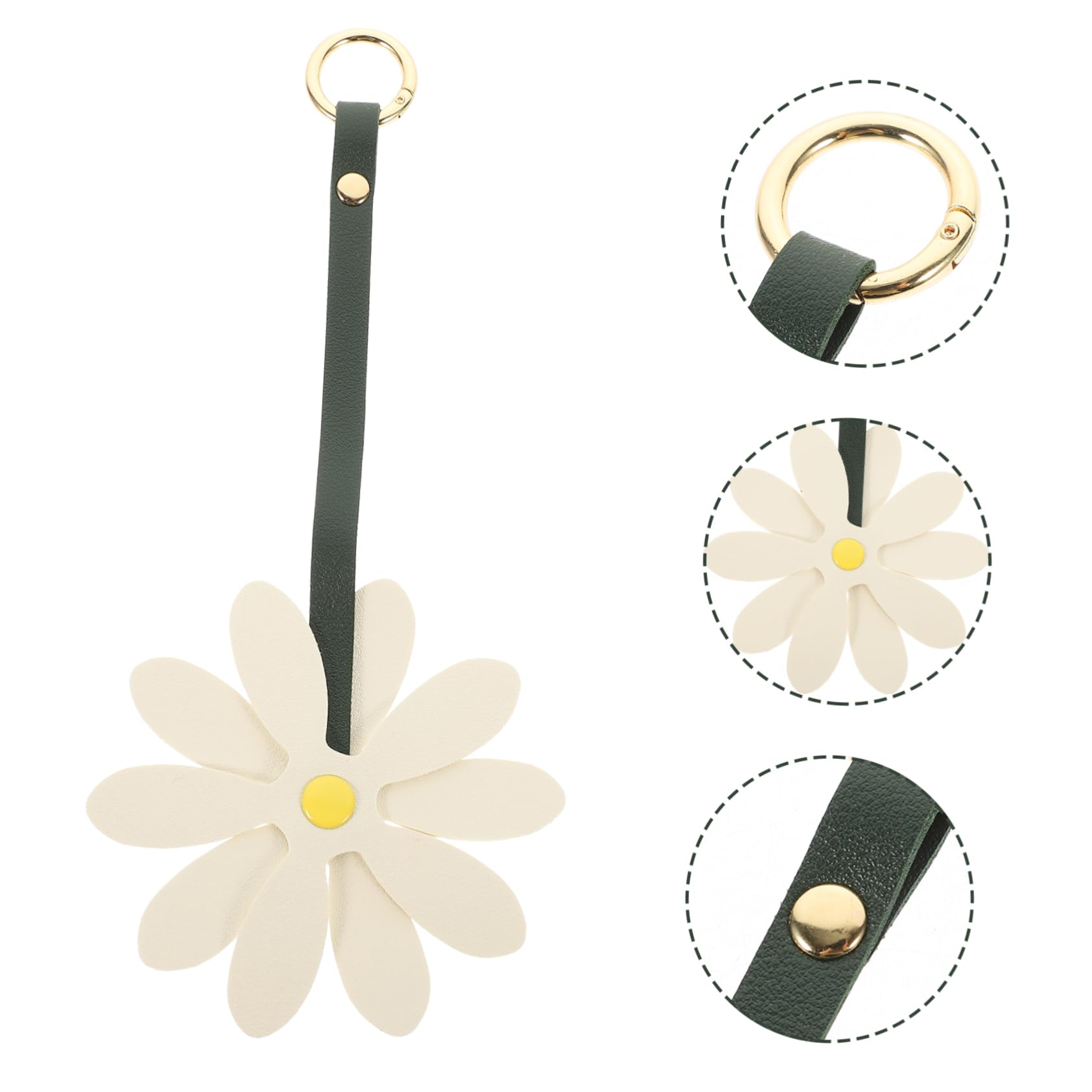 Beavorty Gänseblümchen Schlüsselanhänger Taschenanhänger Liebe Geldbörsen Schlüsselbund Schlüsselanhänger-Anhänger Blütenschlüsselung für Frauen Charme Schlüssel PU-Leder Weiß