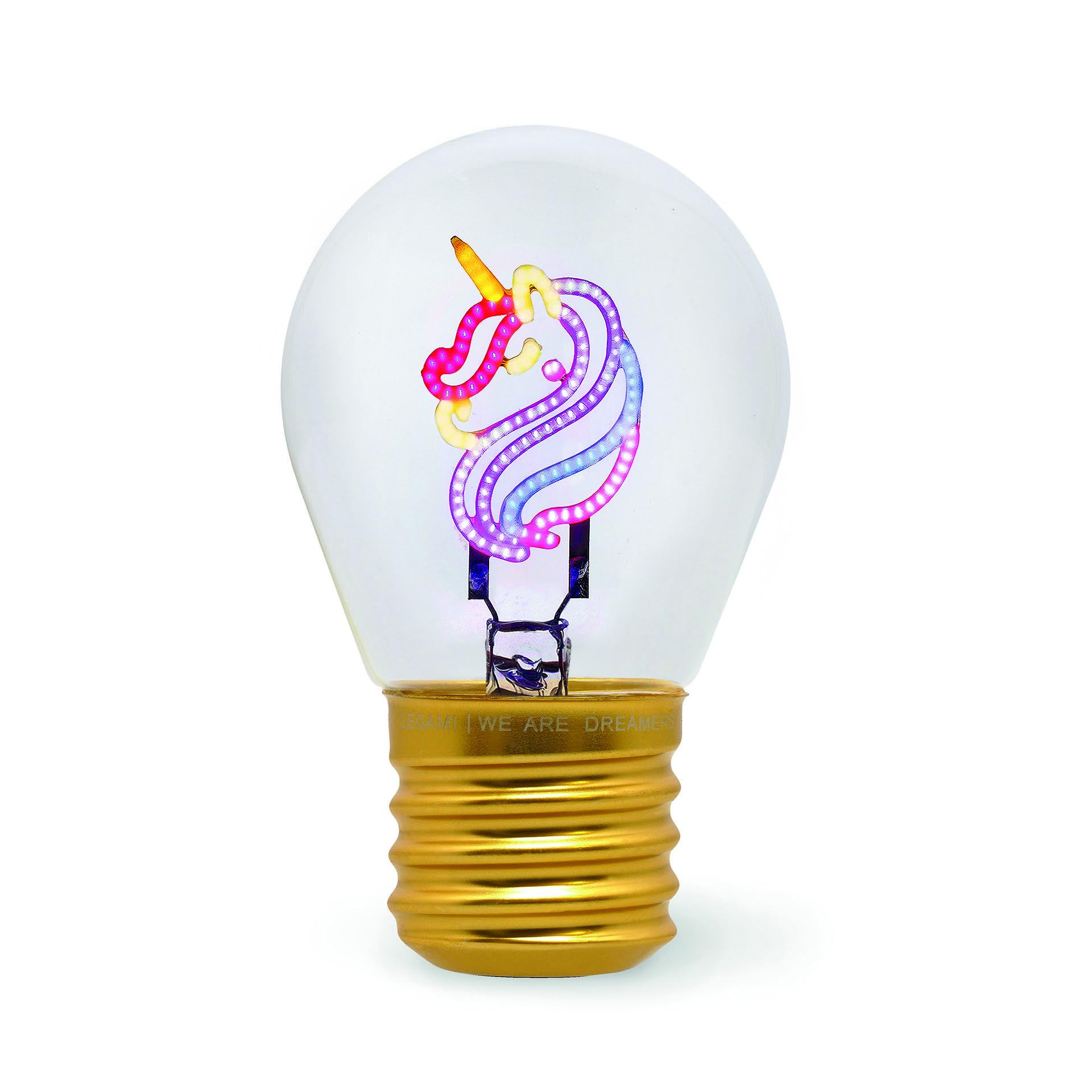 Legami - Lampada da Tavolo a forma di Lampadina, Ricaricabile con Cavo USB, Senza Fili, Bulb Fiction, Tema Unicorn, 6.8 x 10.3 cm